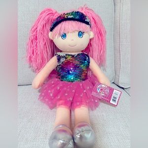 Pretty in Pink Lollypop doll 20” tall. Sequin Dress and Headband Pink Hair